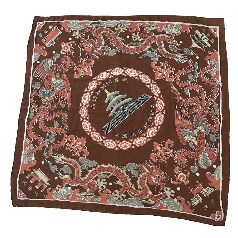 Vintage-Inspired Temple of‎ Heaven Scarf – 28"x28", Dragon Phoenix Motif
